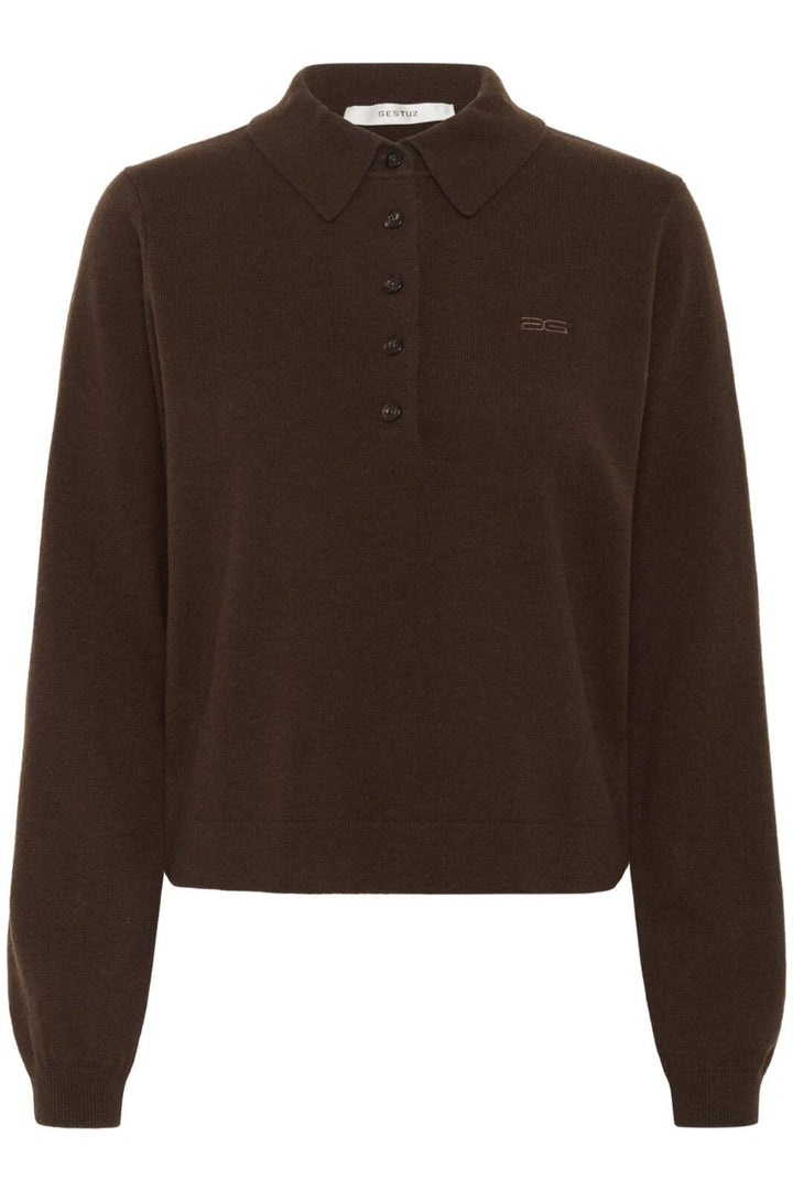 Gestuz - Gzmanzi Polo Pullover 10910534 - 108275 - Deep Burnt Brown Strikbluser 