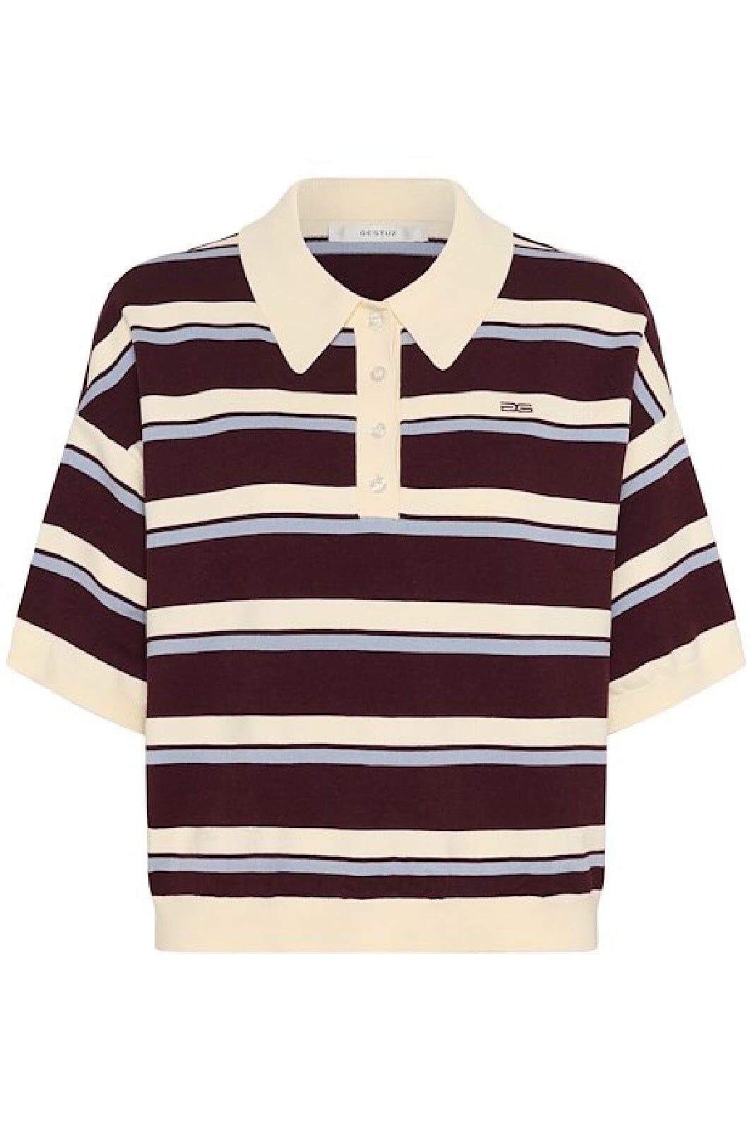 Gestuz - Gztaia Ss Polo Pullover 10910933 - 108876 - Aronia/Egret/Grey Blue Strikbluser 