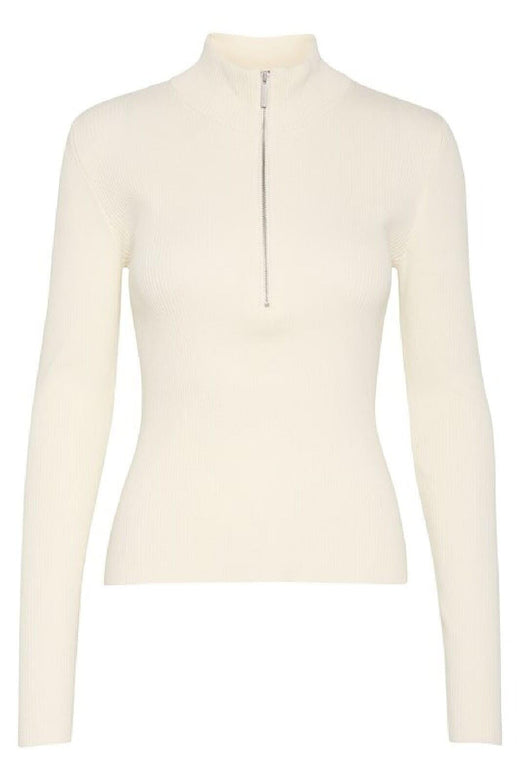Gestuz - Yasmiagz Zipper Pullover 10909819 - 110103 - Egret Strikbluser 