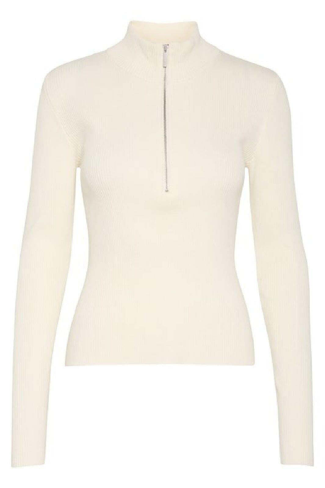 Gestuz - Yasmiagz Zipper Pullover 10909819 - 110103 - Egret Strikbluser 