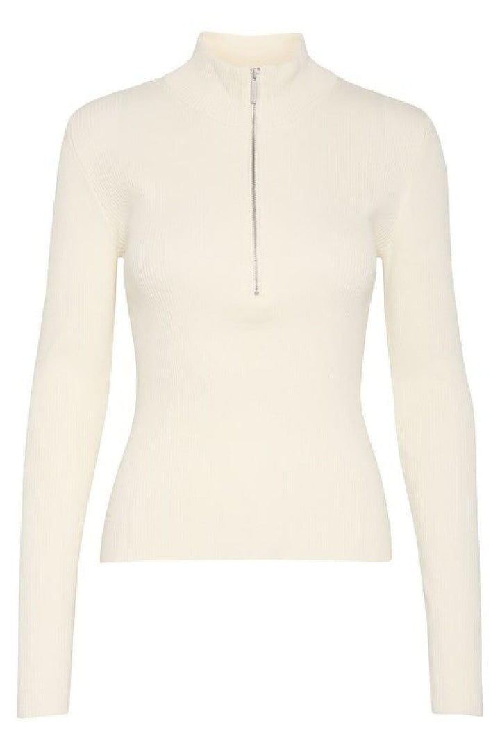 Gestuz - Yasmiagz Zipper Pullover 10909819 - 110103 - Egret Strikbluser 