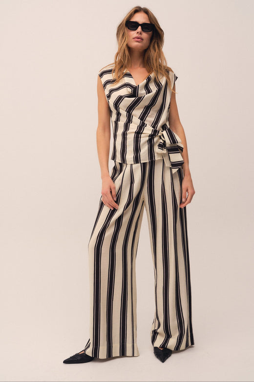 Gossia - Cloego Atalie Jo Pants G2928 - Sand Black Stripes Bukser 