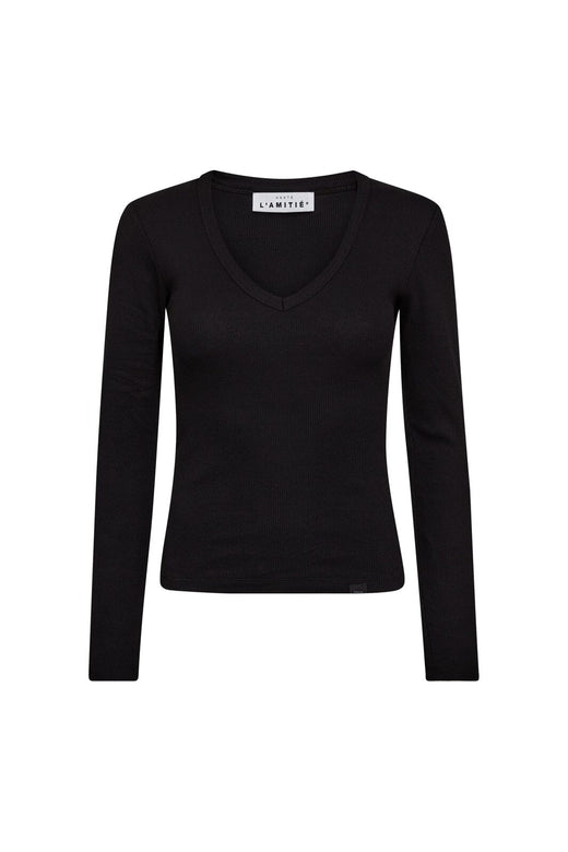 Haute L'Amitié - Deep V Ls Rib Tee HL10822 - Black