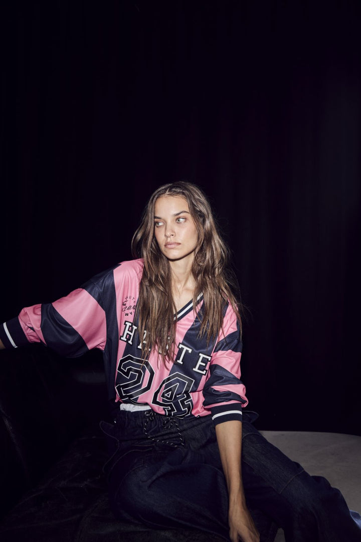 Haute L'Amitié - Hl24 Stripe Football Blouse HL10484 - Navy/Pink Bluser 