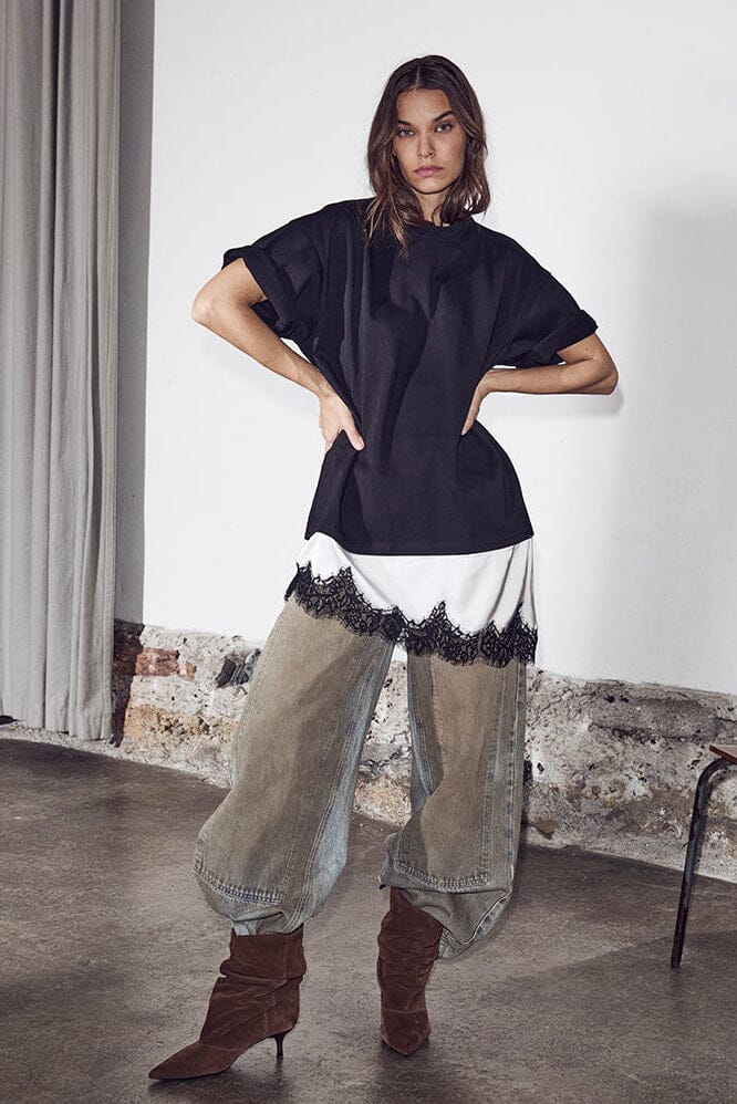 Haute L'Amitié - Loose Mix Lingerie Tee HL10718 - Black T-shirts 