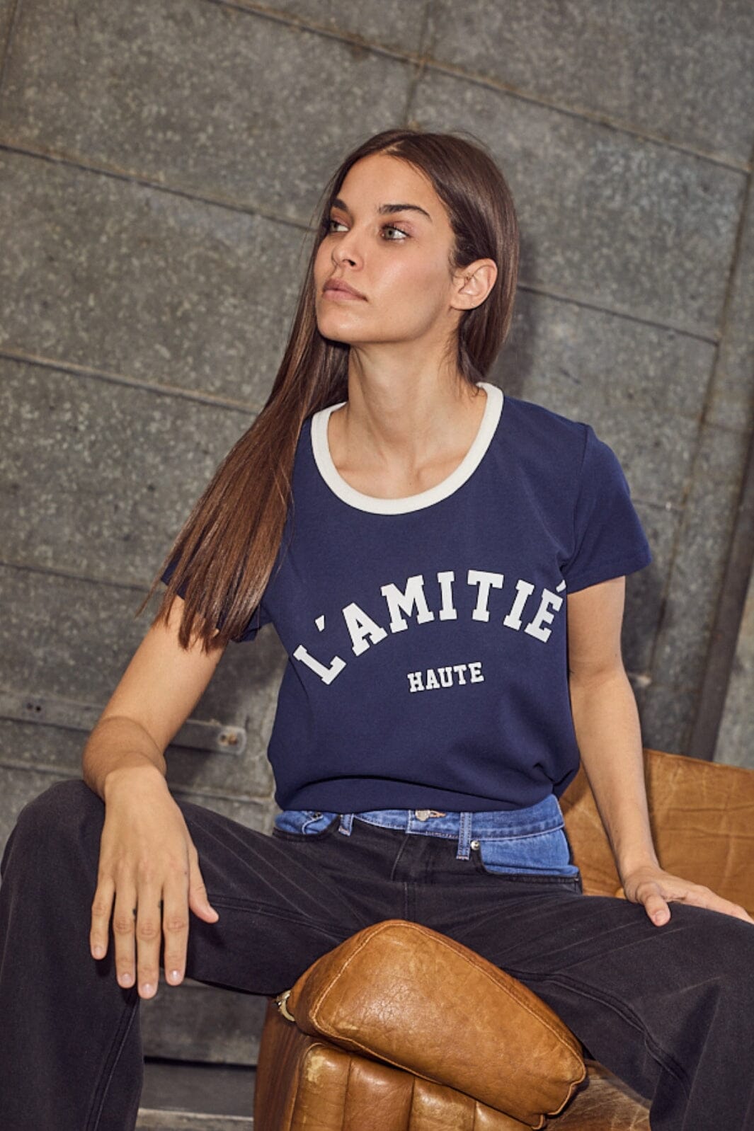 Haute L'Amitié - Neckline Logo Tee HL10006 - Navy/Off-White T-shirts 