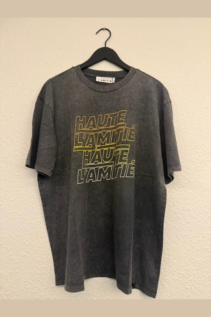 Haute L'Amitié - Noma Echo Logo Loose Tee HL10741 - Black Acid Wash/ Yellow Print