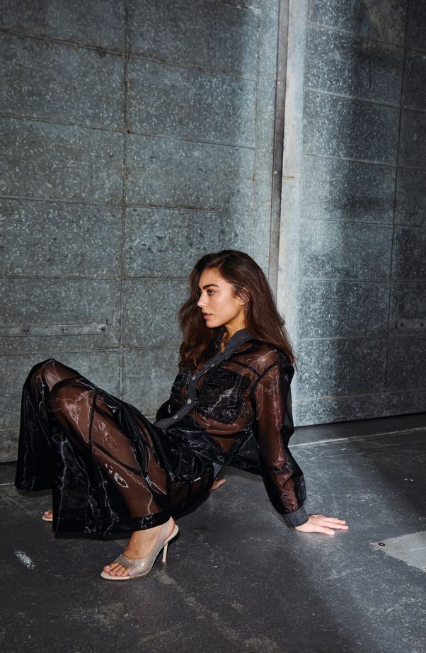 Haute L'Amitié - Organza Crop Denim Shirt HL10614 - Black Skjorter 