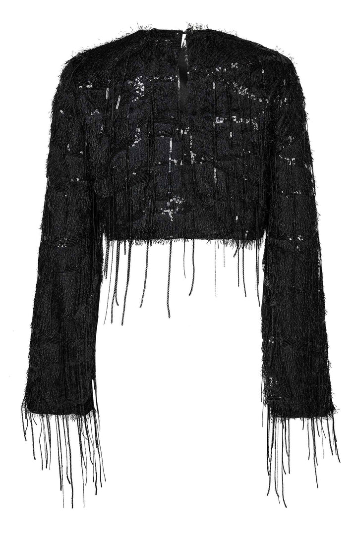 Haute L'Amitié - Sequin Fringe Blouse Hl10973 - Black Bluser 