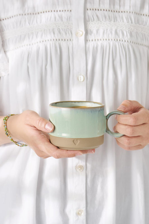 Ib Laursen - Krus m/hank Heart mat brunt ler m/lysegrøn kant 290 ml - Stentøj - 2468-42