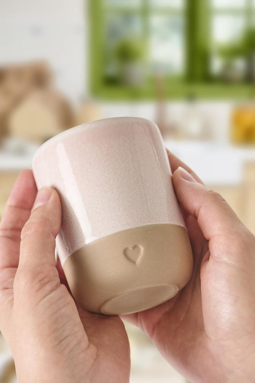 Ib Laursen - Krus u/hank Heart mat brunt ler m/rosa kant 190 ml - Stentøj - 2467-07