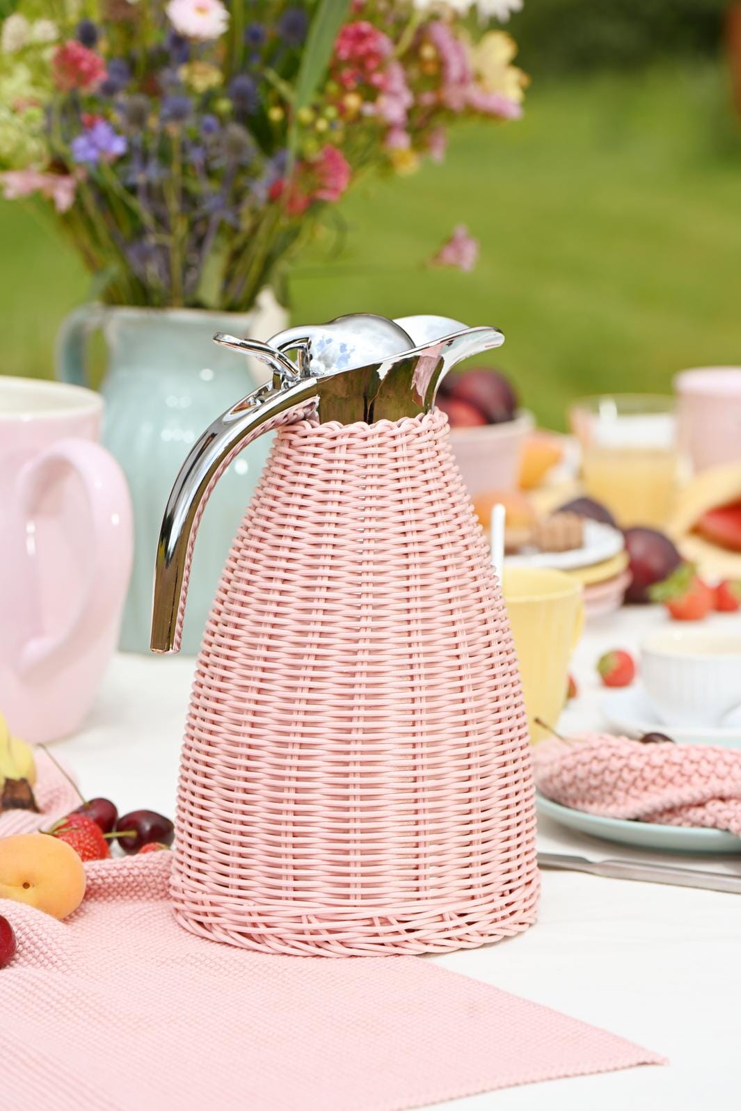 Ib Laursen - Termokande lyserød polyrattan håndflettet 1,5 ltr - Polyrattan, Rustfrit stål, Plastik - 1619-07