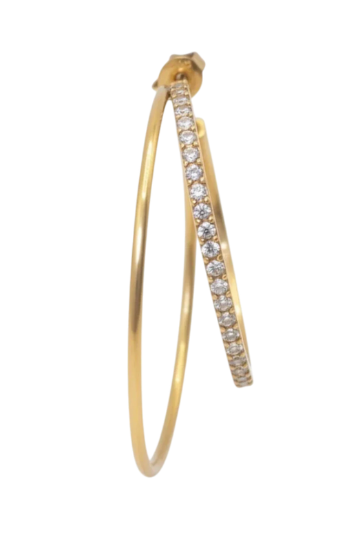 Jane Koenig - Double Olympia Hoop With Stone DOHS-SS26-SS-G_RIGHT - Golden Øreringe 