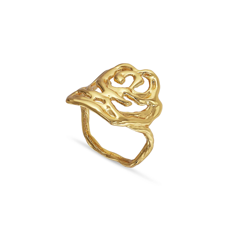 Jane Kønig - Big Rose Ring - Forgyldt