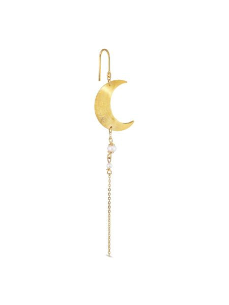 Jane Kønig - Half Moon Earring with pearl chain Left - Golden