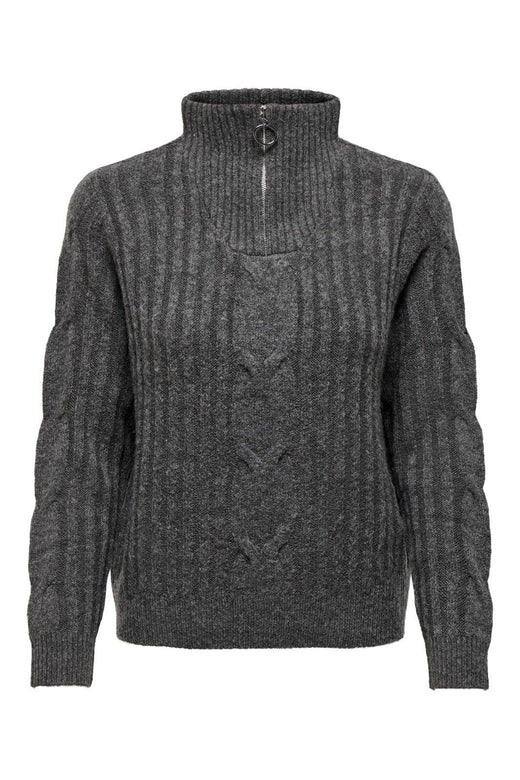 JDY - Jdyandrea L/S Zip Cable Pullove Knt - 3808118 Dark Grey Melange