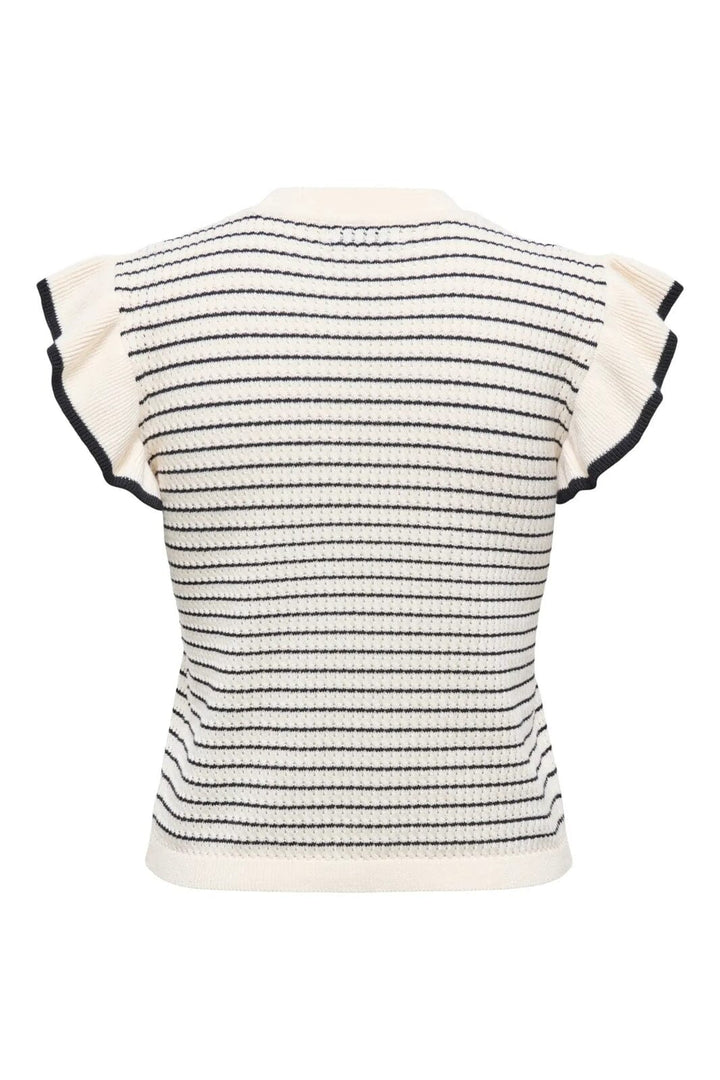 JDY - Jdycarice S/L Frill Pullover Knt - 4878909 Cloud Dancer W. Black Structure