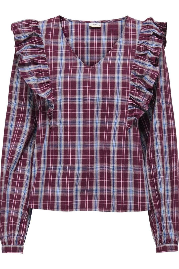 JDY - Jdydolly L/S Check Top - 4933633 Fig Black & Total Eclipse Bluser 
