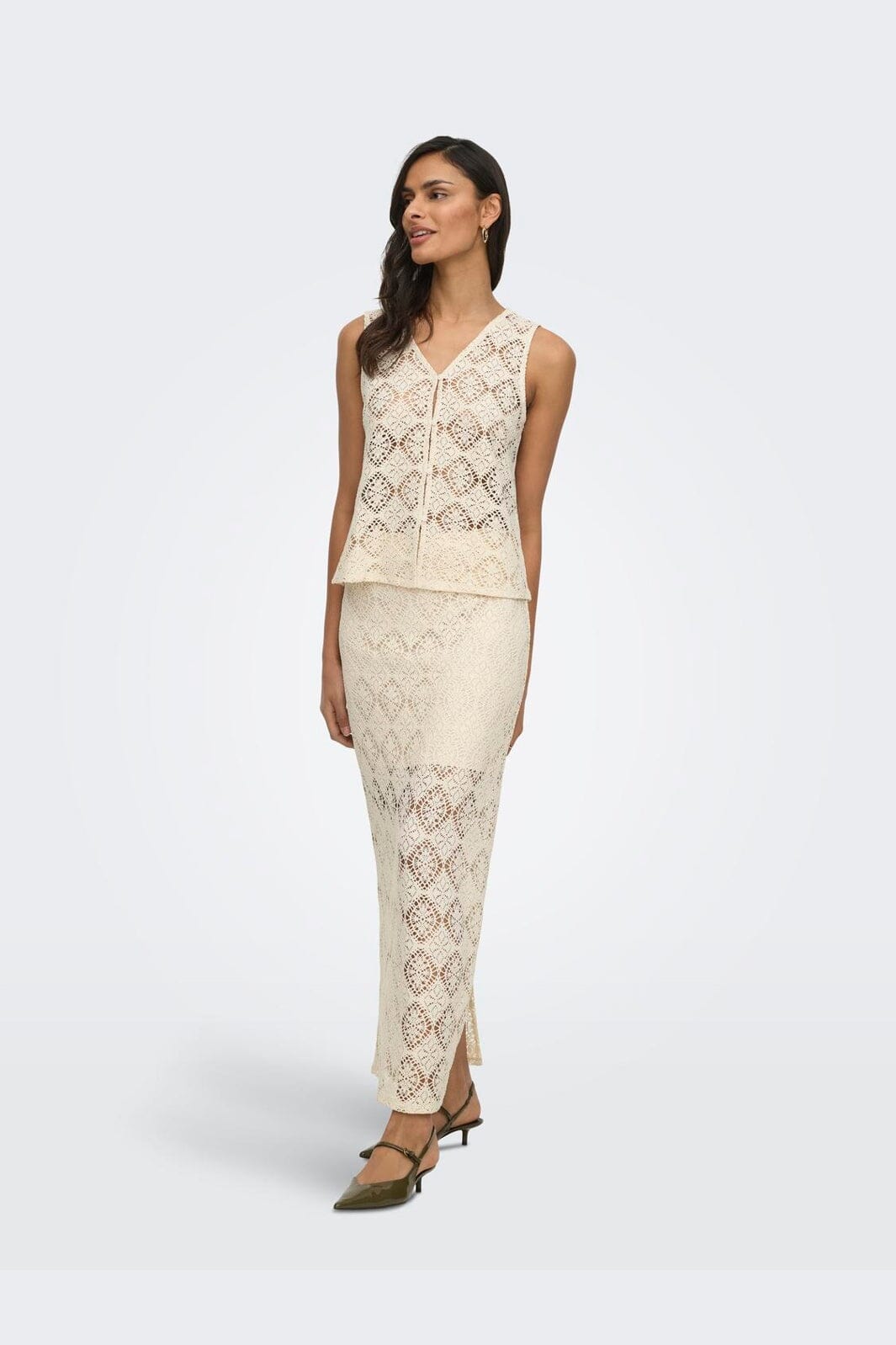 JDY - Jdyeva S/L V Neck Button Top Dia - 5014362 Birch