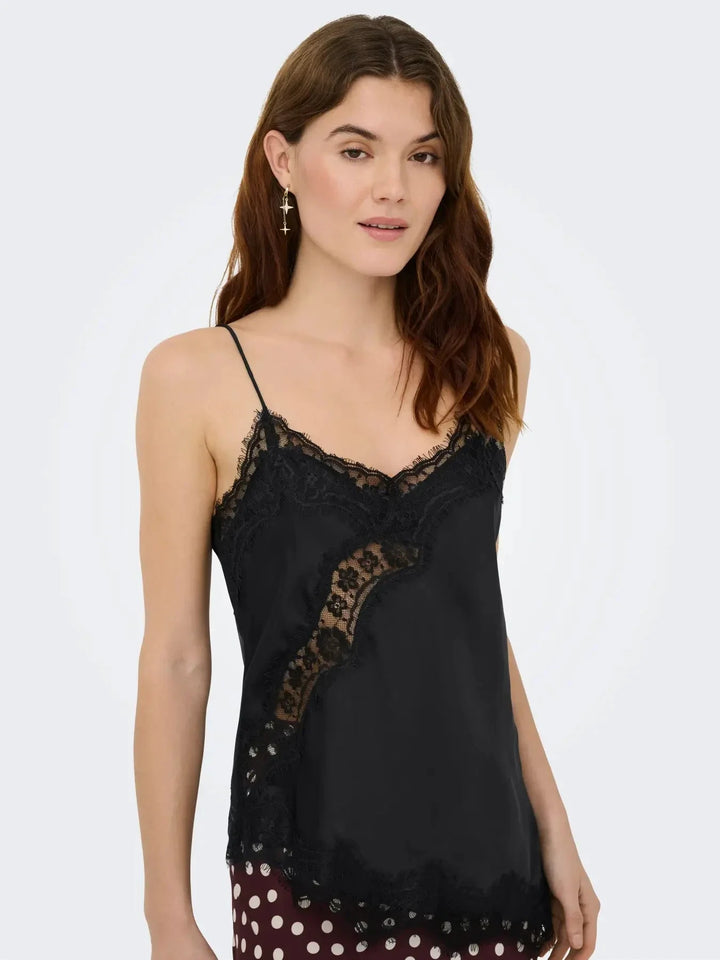 JDY - Jdyfifi S/L Asym Lace Singlet - 5069508 Black Toppe 