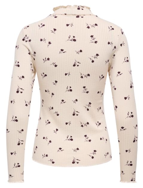 JDY - Jdyfransiska Life L/S Hi-Nck Top - 5067470 Whitecap Gray Winetasting Flower Bluser 