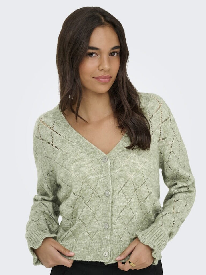 JDY - Jdyletty L/S V-Neck Struc Cardi Knt - 4963472 Seagrass Melange Cardigans 
