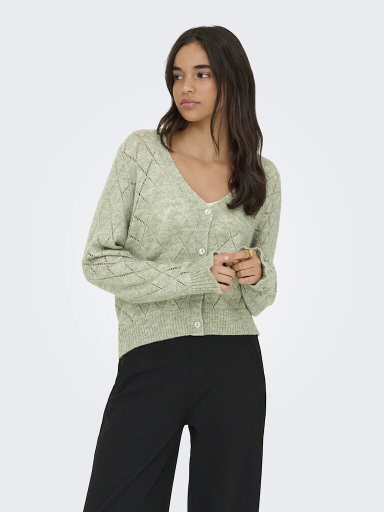 JDY - Jdyletty L/S V-Neck Struc Cardi Knt - 4963472 Seagrass Melange Cardigans 