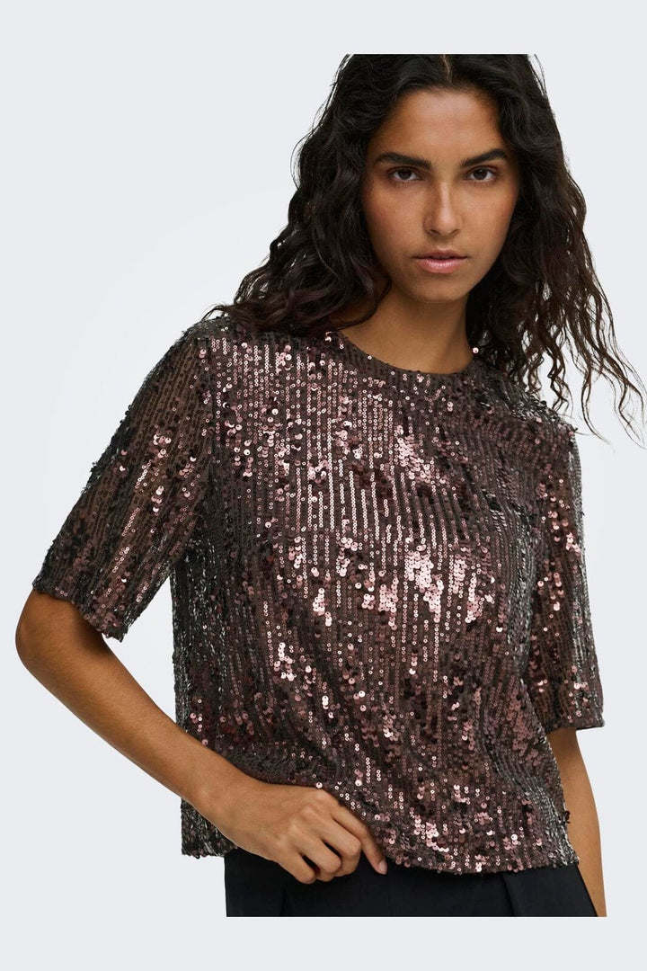 JDY - Jdylola 2/4 Sequin Top - 5110789 Rum Raisin