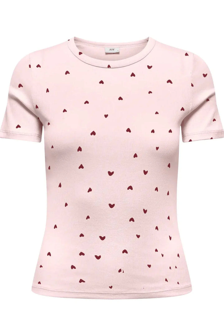 JDY - Jdylucky S/S O Neck Top - 5048812 Pink Dogwood Rhubarb Hearts T-shirts 