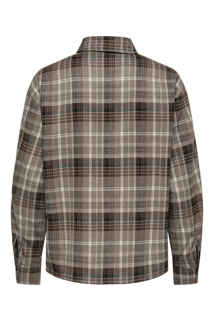 JDY - Jdymaddie L/S Loose Check Shirt - 4887555 Sandshell Grey & Brown