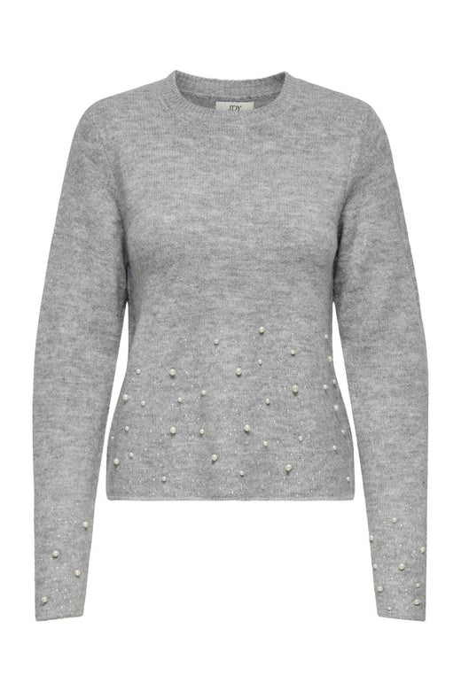 JDY - Jdypearl L/S O-Neck Pearl Pullover Knt - 4815065 Light Grey Melange White Pearls