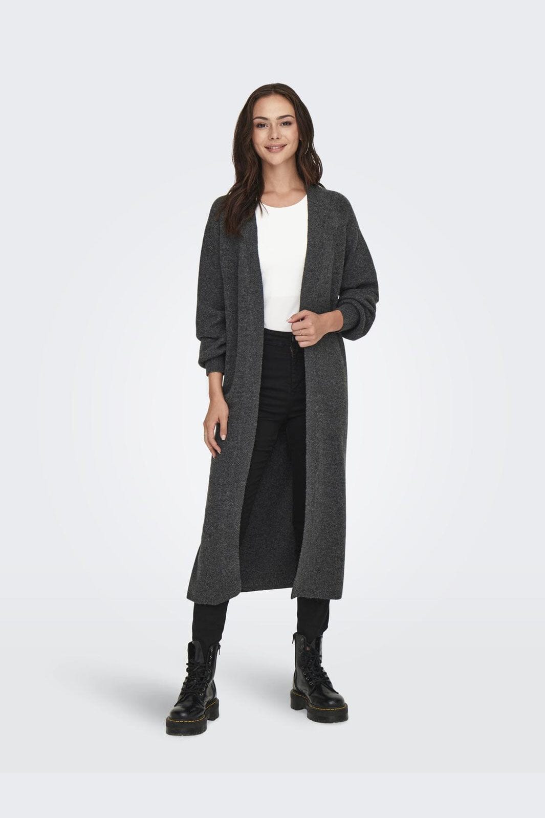 JDY - Jdyrue Life L/S Long Cardigan Knt - 4376966 Dark Grey Melange