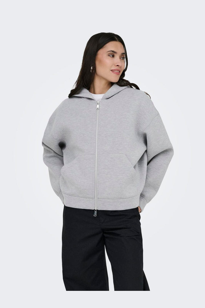 JDY - Jdysabrina L/S Zipper Scuba Hoodie - 4973127 Light Grey Melange