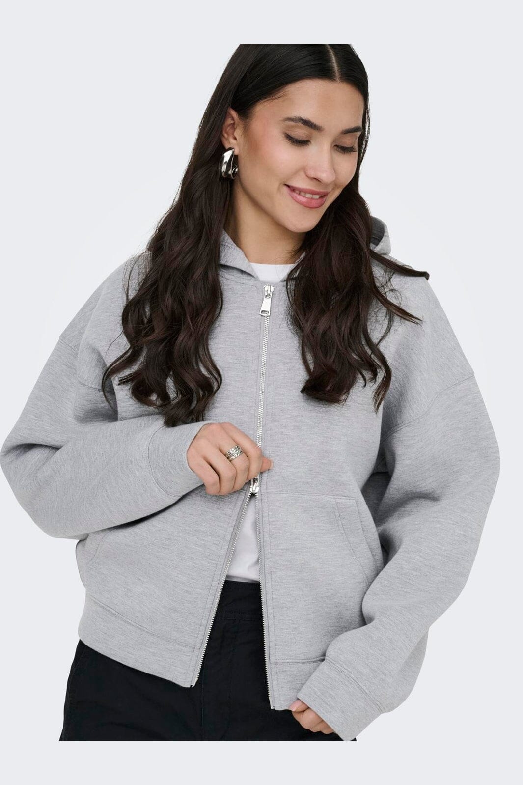 JDY - Jdysabrina L/S Zipper Scuba Hoodie - 4973127 Light Grey Melange
