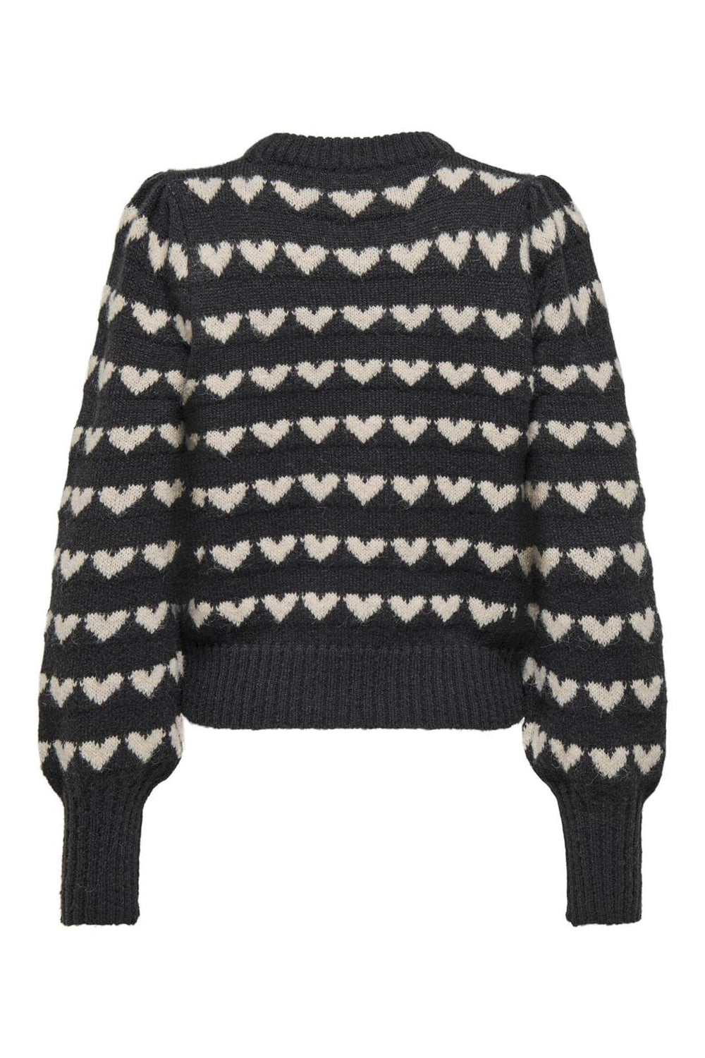 JDY - Jdysigrid Life L/S On Puff Pull Knt - 4816422 Dark Grey Melange W. Cement Hearts