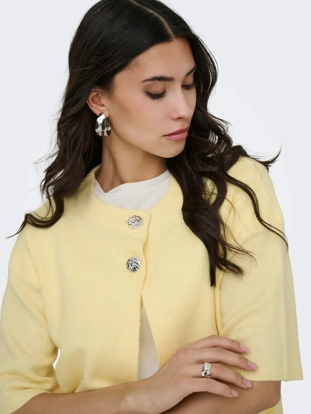 JDY - Jdysuper 2/4 Cardigan Knt - 5086561 French Vanilla Silver Button Cardigans 