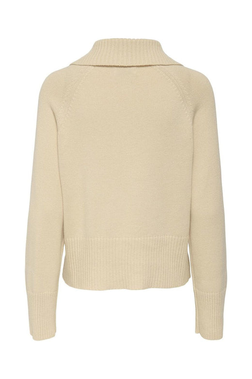 JDY - Jdytriss L/S Button Collar Pullover Knt - 4837931 Sandshell