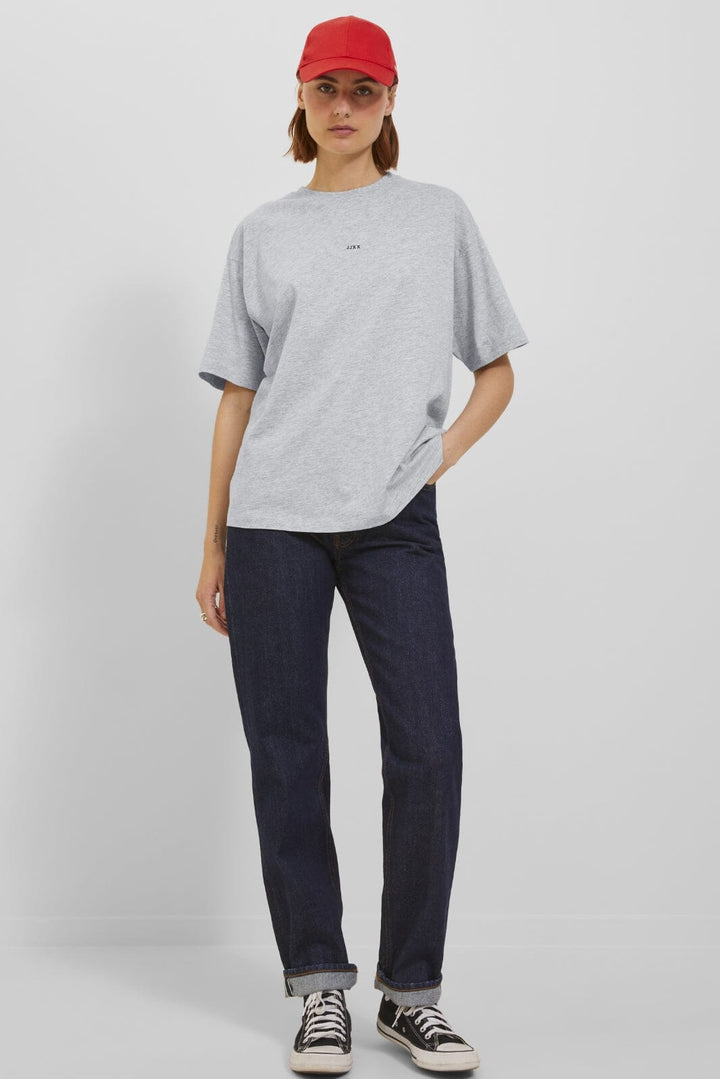Jjxx - Jxandrea Loose Ss Logo Tee - 4229245 Light Grey Melange Black Jjxx Logo