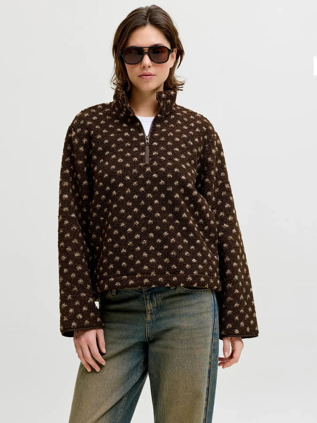 Jjxx - Jxvera Half Zip Teddy Jacket - 5034468 Bracken Petit Dot Off White Jakker 