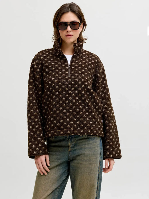 Jjxx - Jxvera Half Zip Teddy Jacket - 5034468 Bracken Petit Dot Off White Jakker 