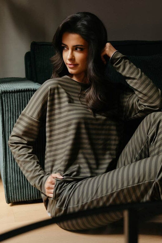 Liberte - Alma-Pants (Fleece) 9350 - Beetle Stripe Bukser 