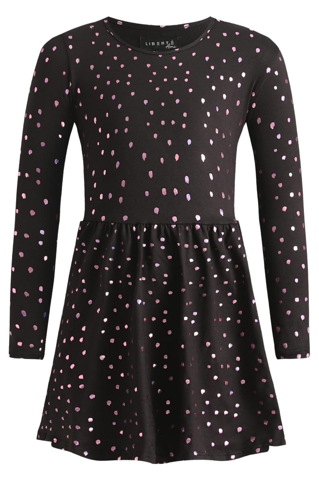 Liberte Ami - Alma-Ls-Babydoll-Dress (Kids) - Black Pink Holographic Dot