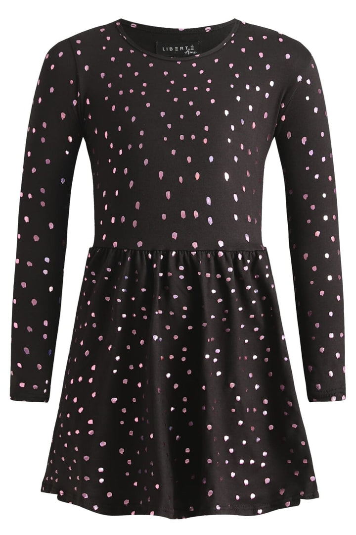 Liberte Ami - Alma-Ls-Babydoll-Dress (Kids) - Black Pink Holographic Dot