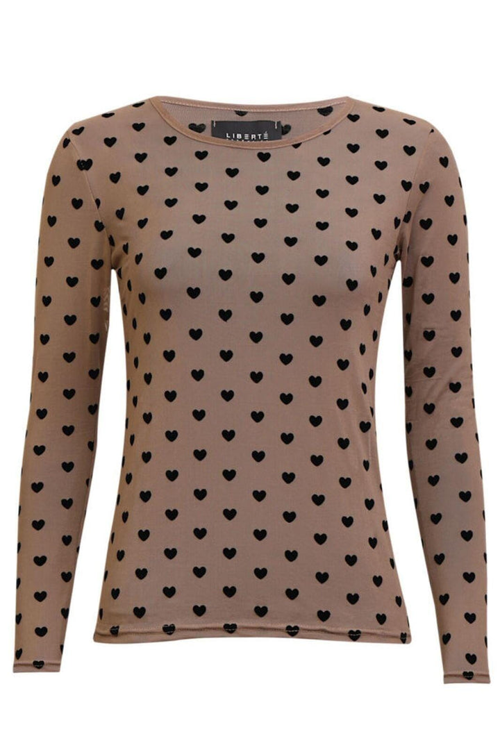 Liberte - Mesh Ls Tshirt 22065 - Sand Black Flock Heart Bluser 