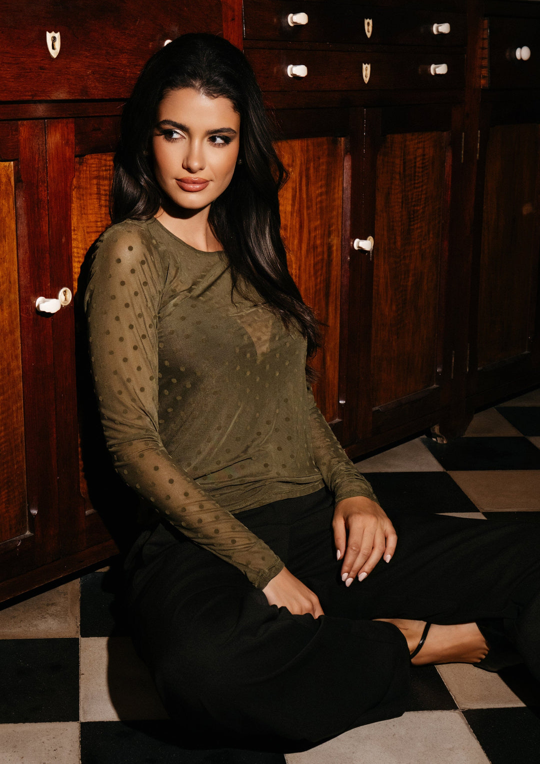 Liberte - Mesh Ls Tshirt, Dot 22069 - Army Medium Dot Bluser 