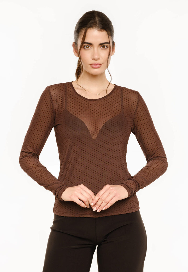 Liberte - Mesh Ls Tshirt, Dot 22069 - Dark Brown Medium Dot T-shirts 