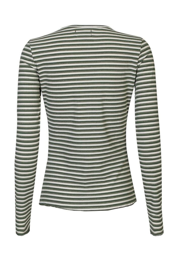 Liberte - Natalia Ls Round Neck Blouse 9914 - Army Creme Gold Stripe Bluser 
