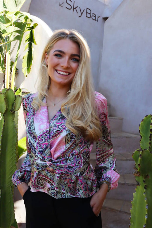 Liberte - Tiki Ls Twist Blouse 22120 - Pink Scarf Bluser 