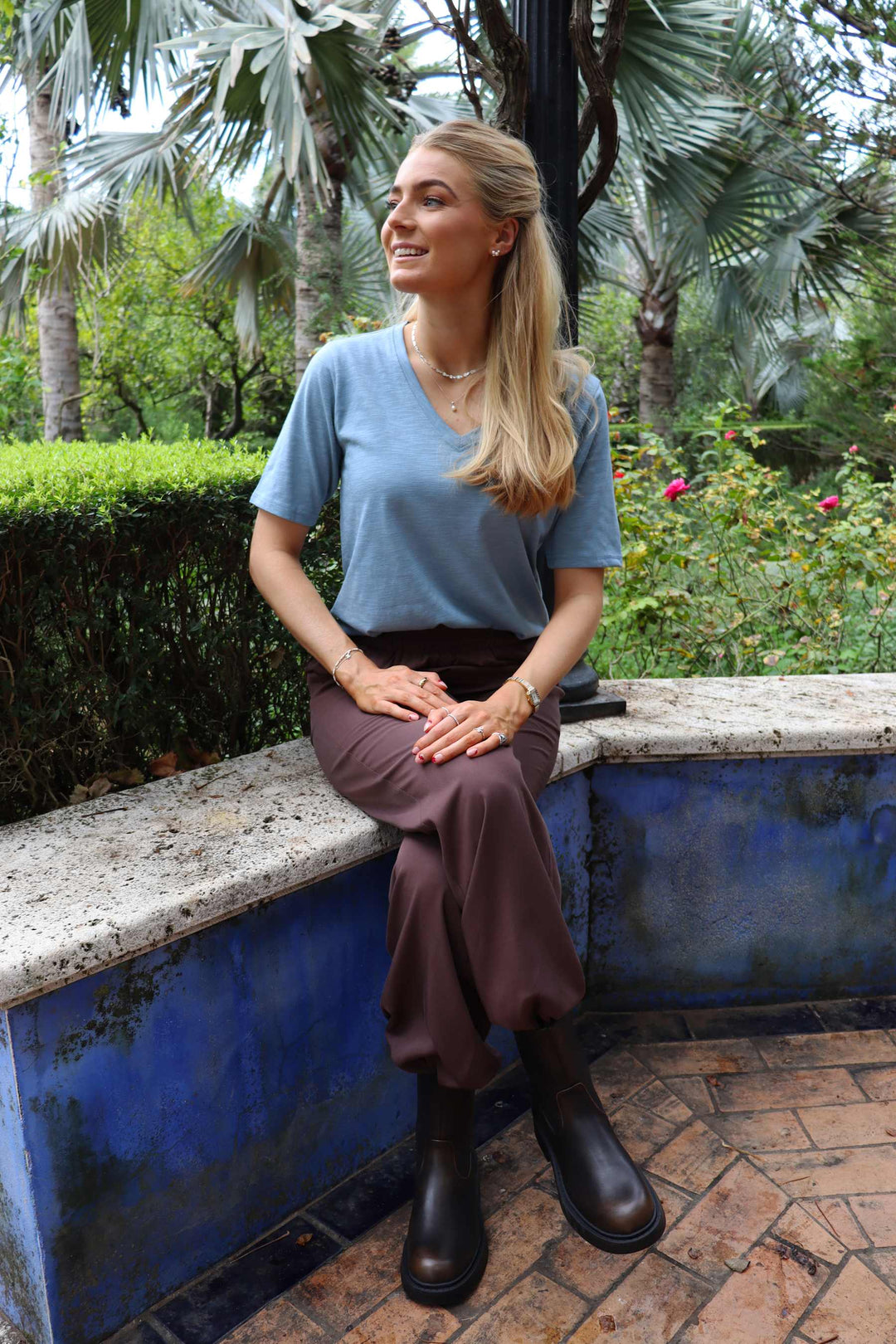 Liberte - Ulla Ss Vneck Tshirt 21675 - Dusty Light Blue T-shirts 