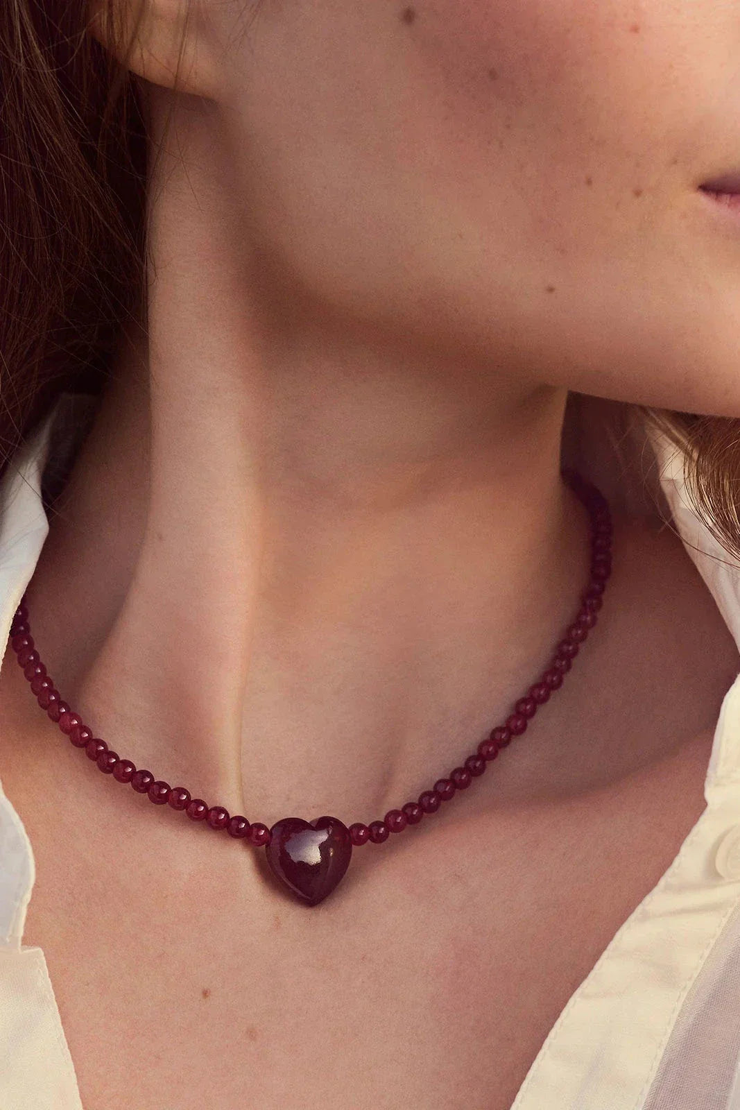 Maanesten - Maroon Heart Necklace - 2841a Halskæde 